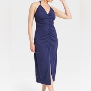 Halter ruched royal blue dress
